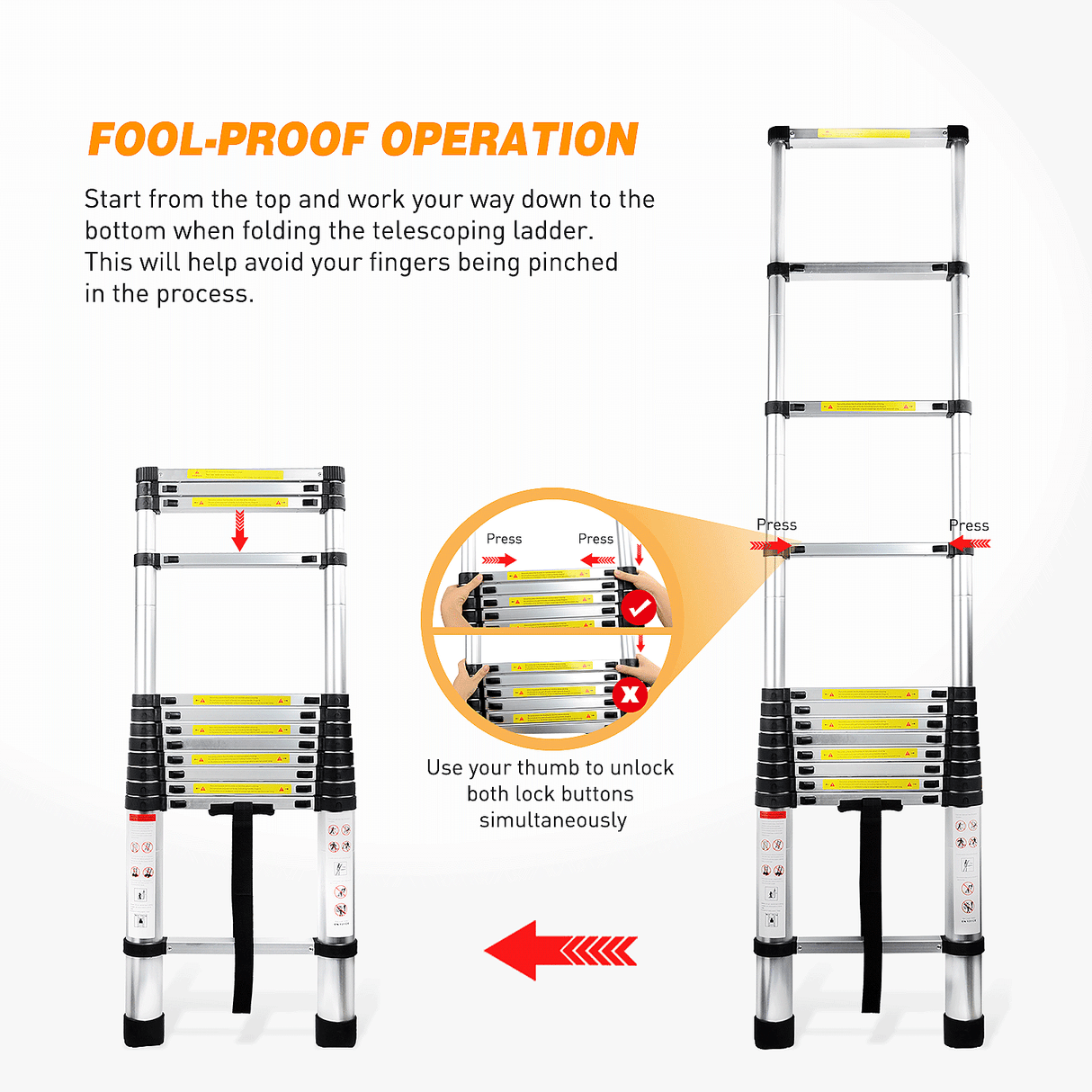12.5ft Telescoping Ladder Aluminum Telescopic Extension Multi Purpose Ladders EN131 Certified - Extendable with Spring Load Locking Mechanism Non-Slip - 330 lb Max Capacity, Silver/Black (25% OFF Final Checkout)