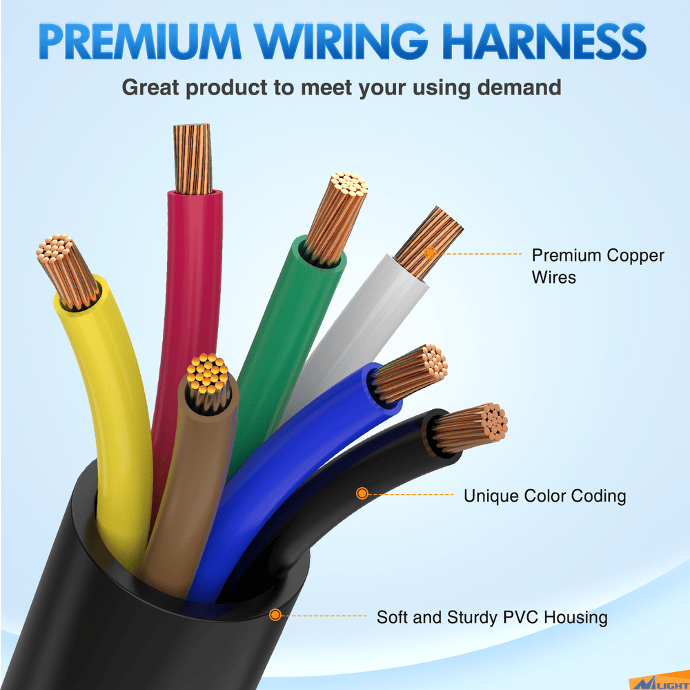 Wiring Harness Kit 8FT 7-Way Plug Inline Trailer Cord With 7-Gang Junction Box