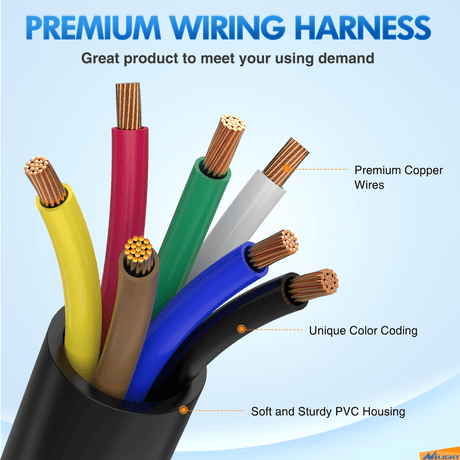 Wiring Harness Kit 8FT 7-Way Plug Inline Trailer Cord With 7-Gang Junction Box
