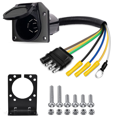 Accessories 4 Way Flat to 7 Way RV Trailer Blade Adapter Plug