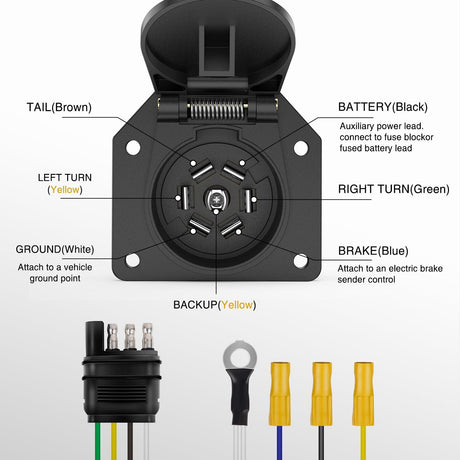 Accessories 4 Way Flat to 7 Way RV Trailer Blade Adapter Plug