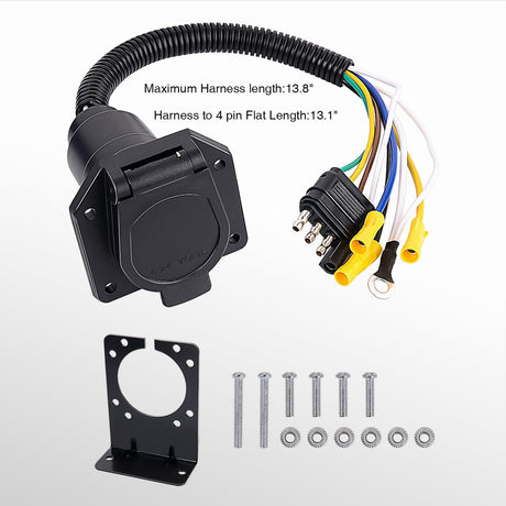 Accessories 4 Way Flat to 7 Way RV Trailer Blade Adapter Plug