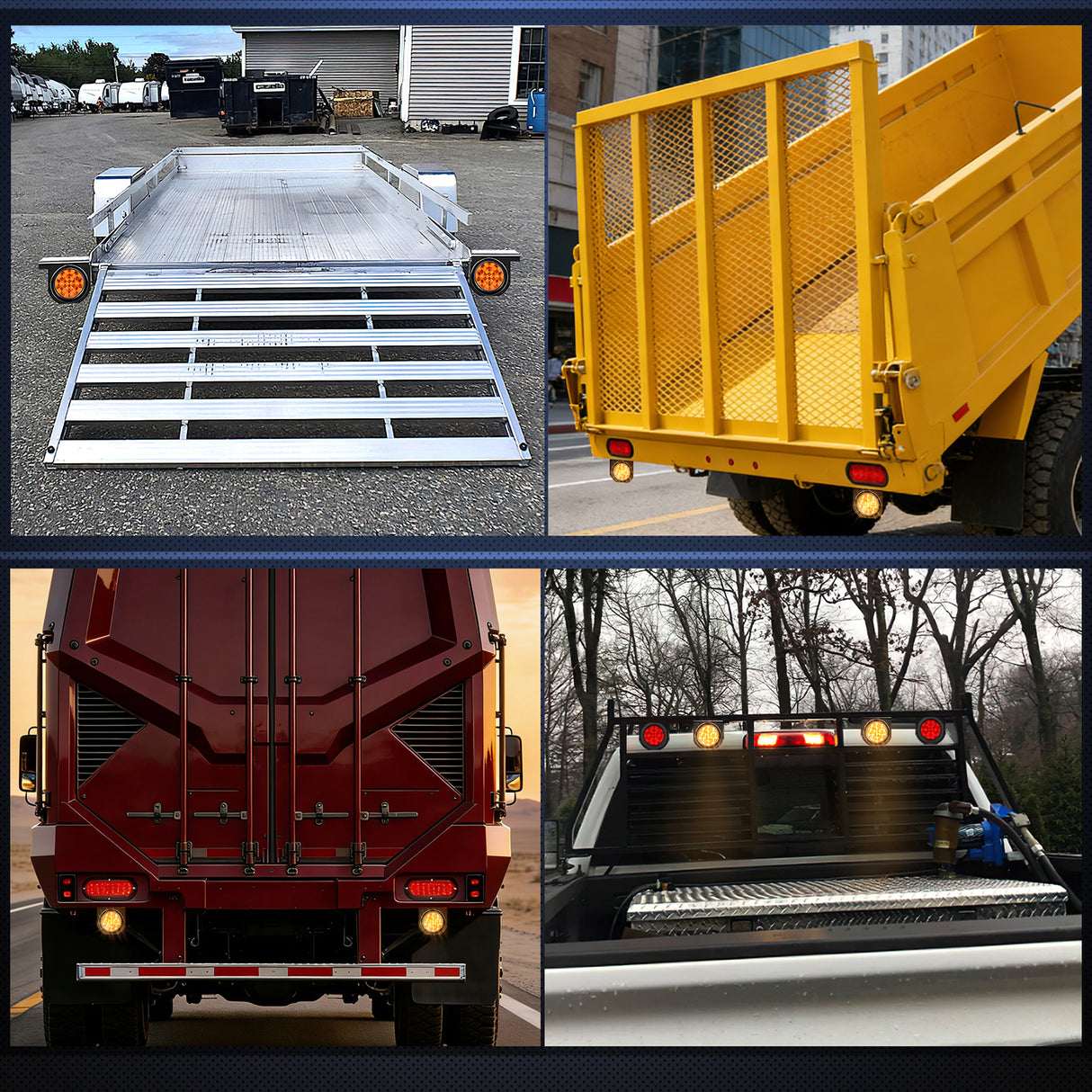 Tail Brake Turn Reverse Lights 4 Inch Round Amber Tail Lights w/ Mount Bracket (Pair)