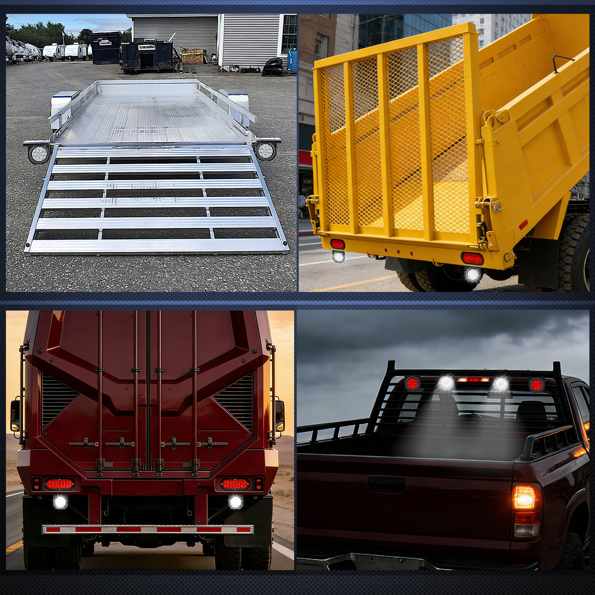 Tail Brake Turn Reverse Lights 4 Inch Round White Tail Lights w/ Mount Bracket (Pair)