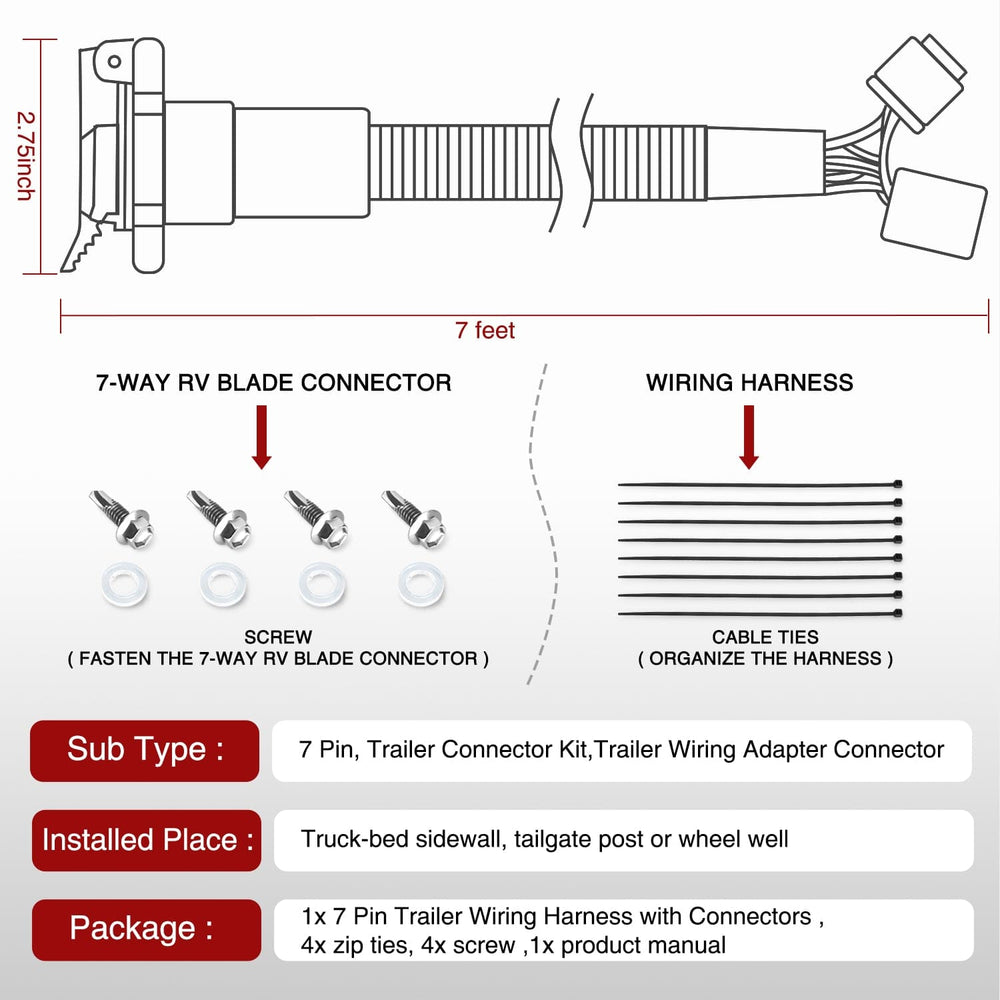 Accessories USCAR 7 Pin Trailer Wiring Harness 7ft for Chevy Ford GMC Dodge Nissan Toyota 5th Wheel Gooseneck Trailer