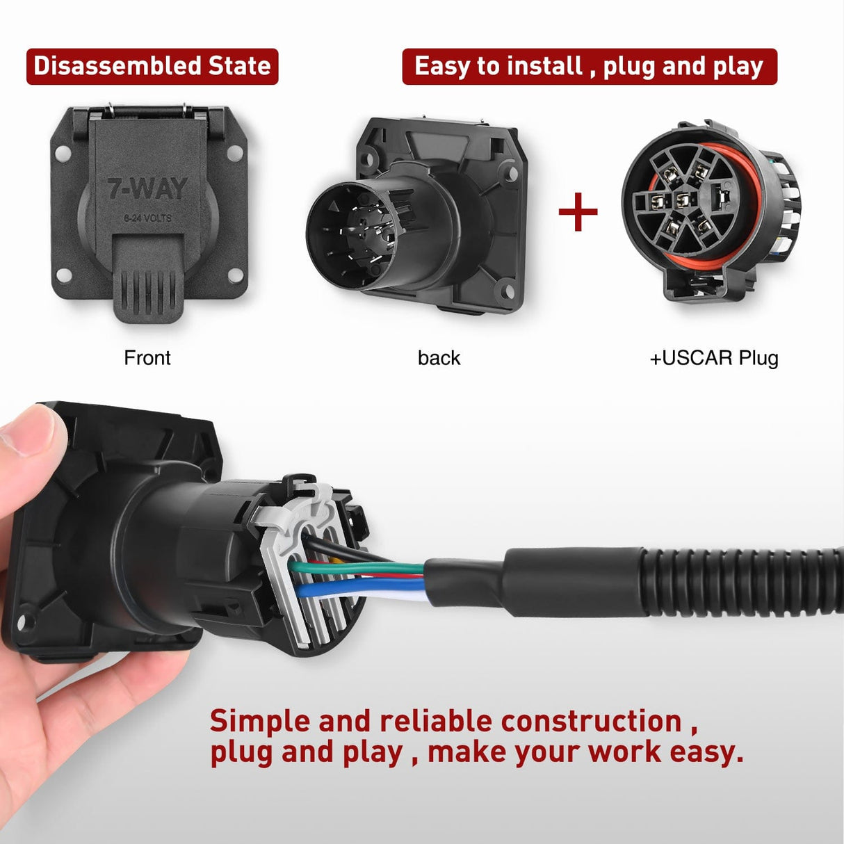 Accessories USCAR 7 Pin Trailer Wiring Harness 7ft for Chevy Ford GMC Dodge Nissan Toyota 5th Wheel Gooseneck Trailer