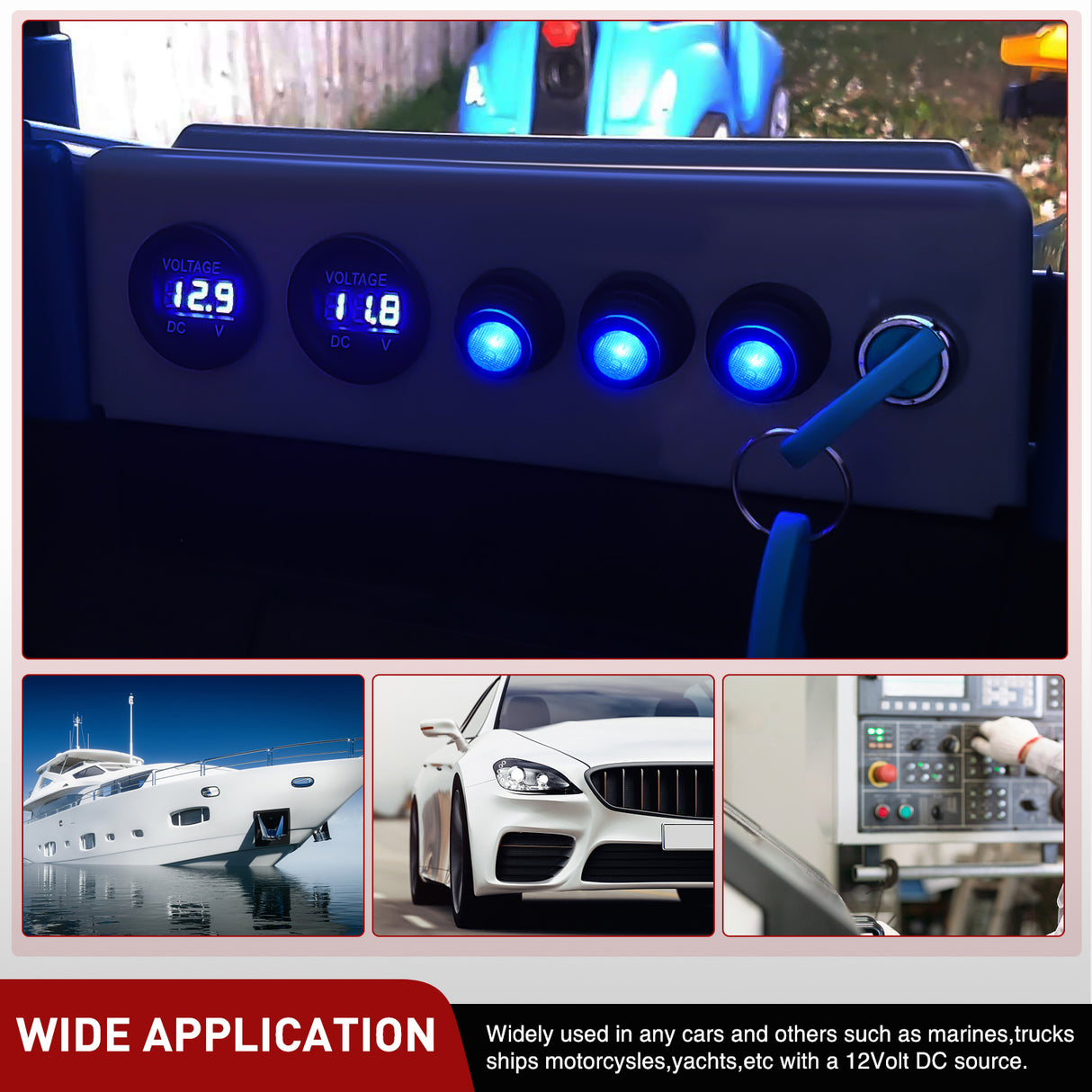 Nilight 5PCS Waterproof Round Rocker Switch w/Wiring Harness Switches Holder 12V 24V Blue LED Lighted On Off Toggle Shell SPST 3Pin for Switch Panel Car RV Trucks Marine Boats