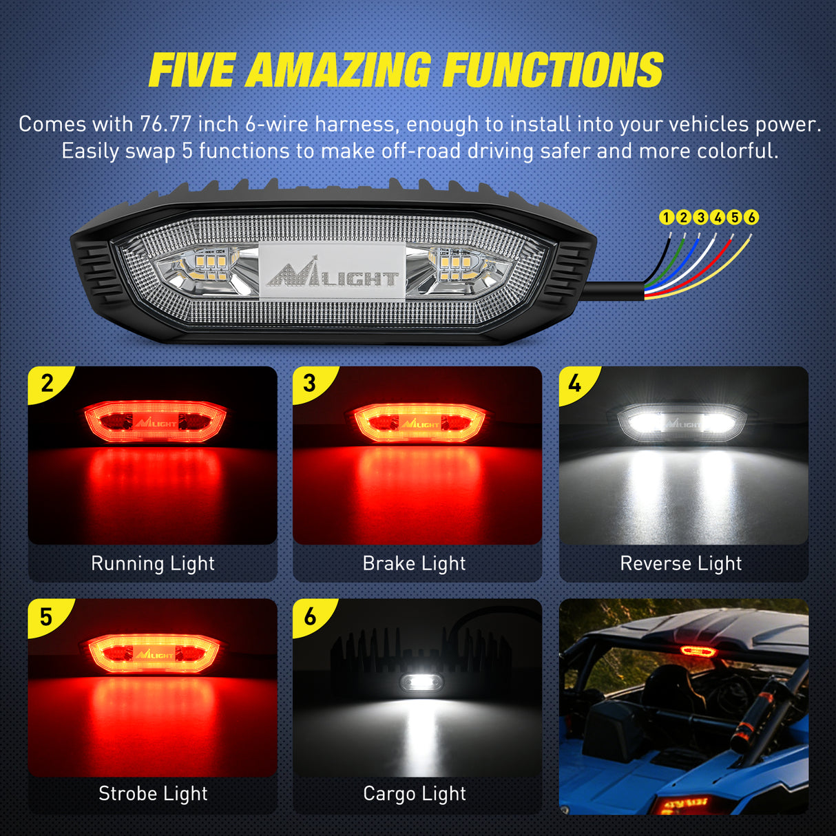 LED Work Light LED Chase Brake Light Universal 1.75in-2.0in Roll Bar Mount