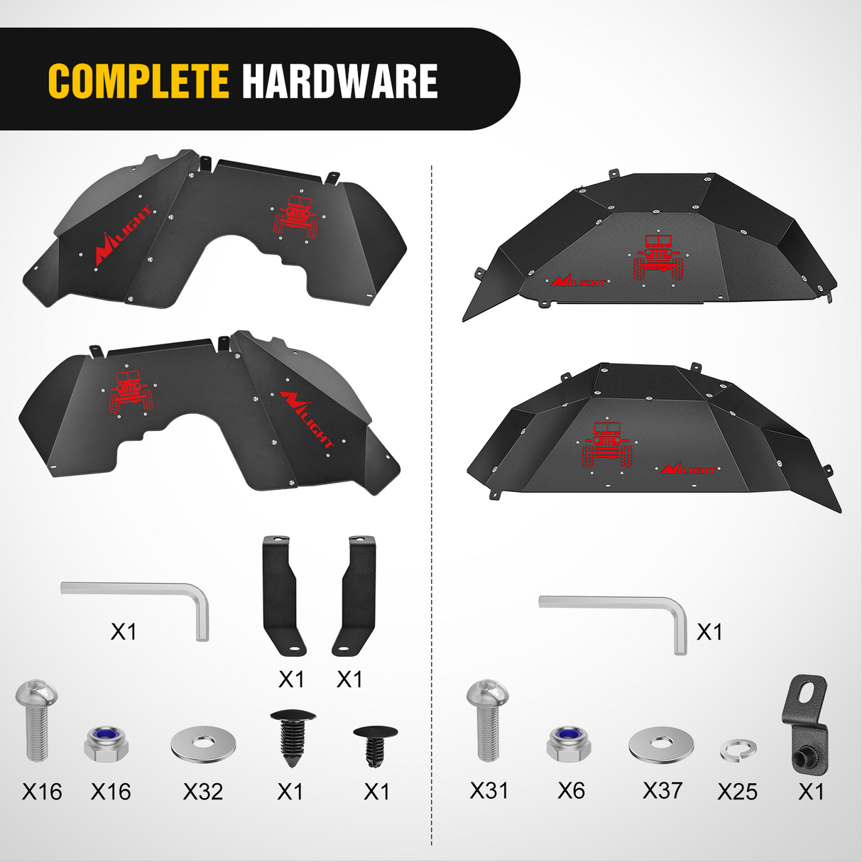 Front & Rear Inner Fender Liners Wheel Cover Fit for Wrangler JL JLU2018 2019 2020 2021 2022 2023 2024 2025 (4-Door/2-Door) Unlimited Bolt-on Style Fender Flares Splash Guards