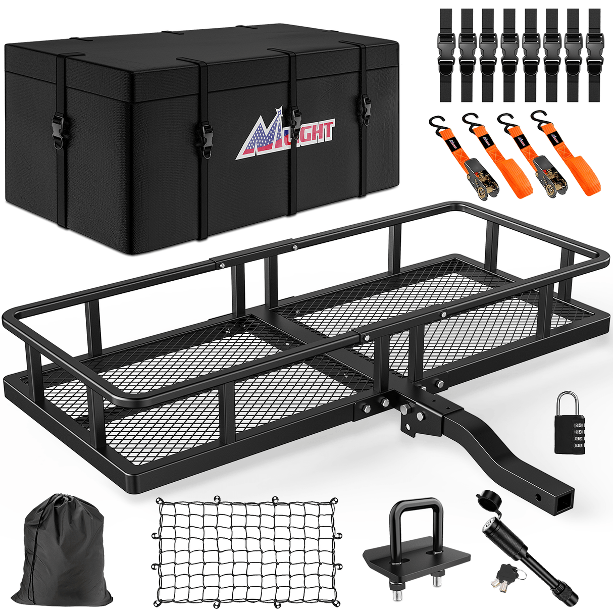 Cargo Carrier 60 x 20 x 7.87 Inch Hitch Cargo Carrier Set Fits 2-Inch Hitch Receiver with Lock Hitch