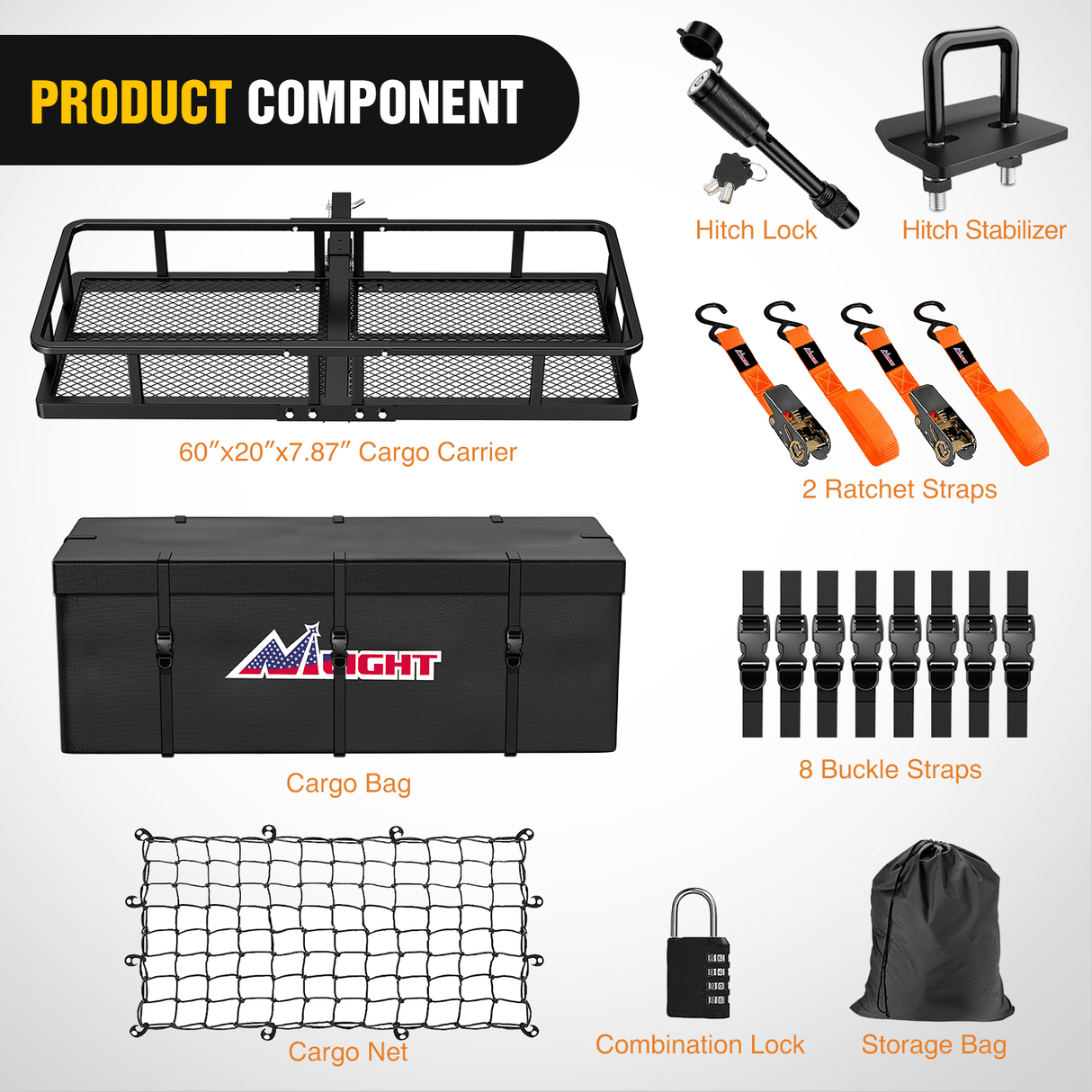Cargo Carrier 60 x 20 x 7.87 Inch Hitch Cargo Carrier Set Fits 2-Inch Hitch Receiver with Lock Hitch