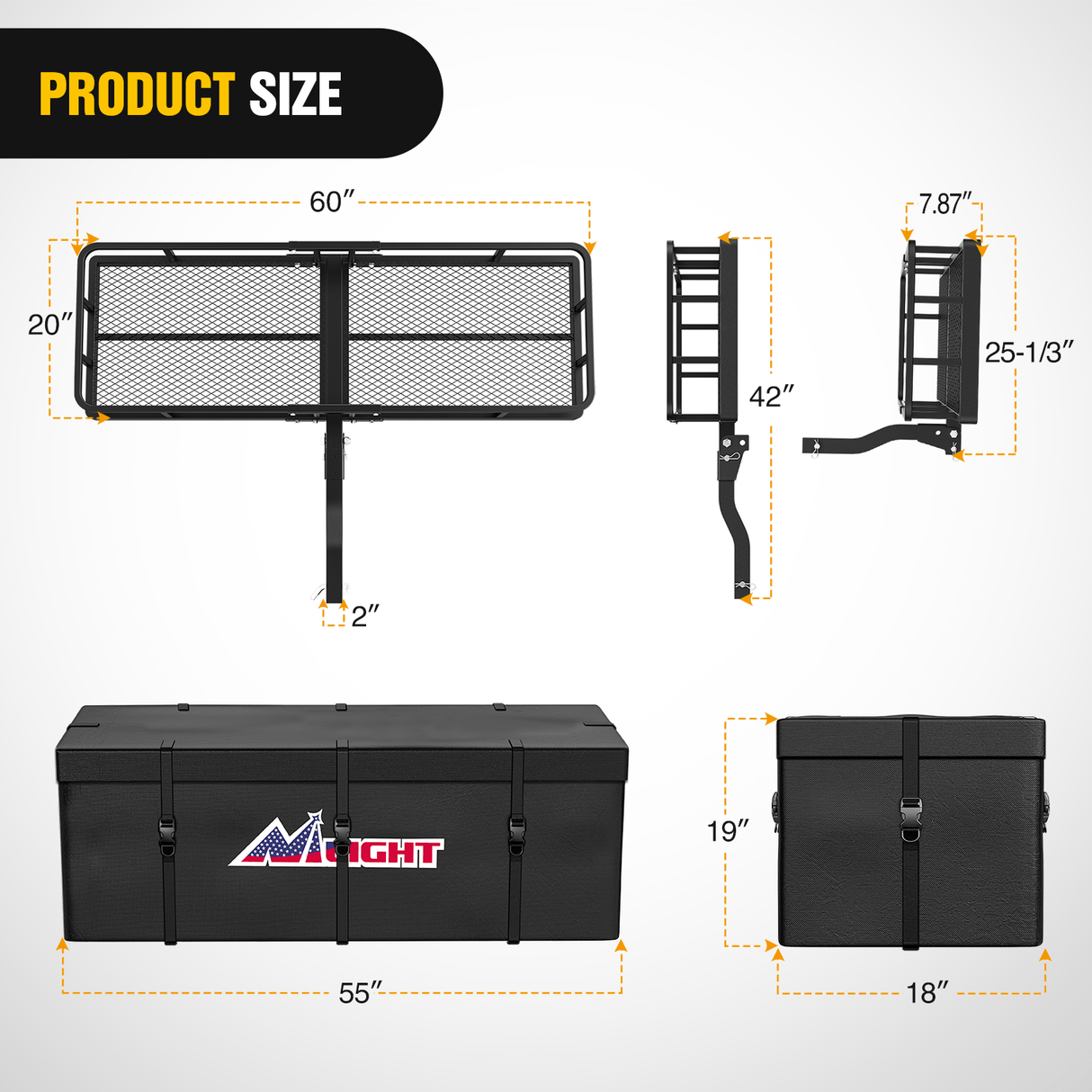 Cargo Carrier 60 x 20 x 7.87 Inch Hitch Cargo Carrier Set Fits 2-Inch Hitch Receiver with Lock Hitch
