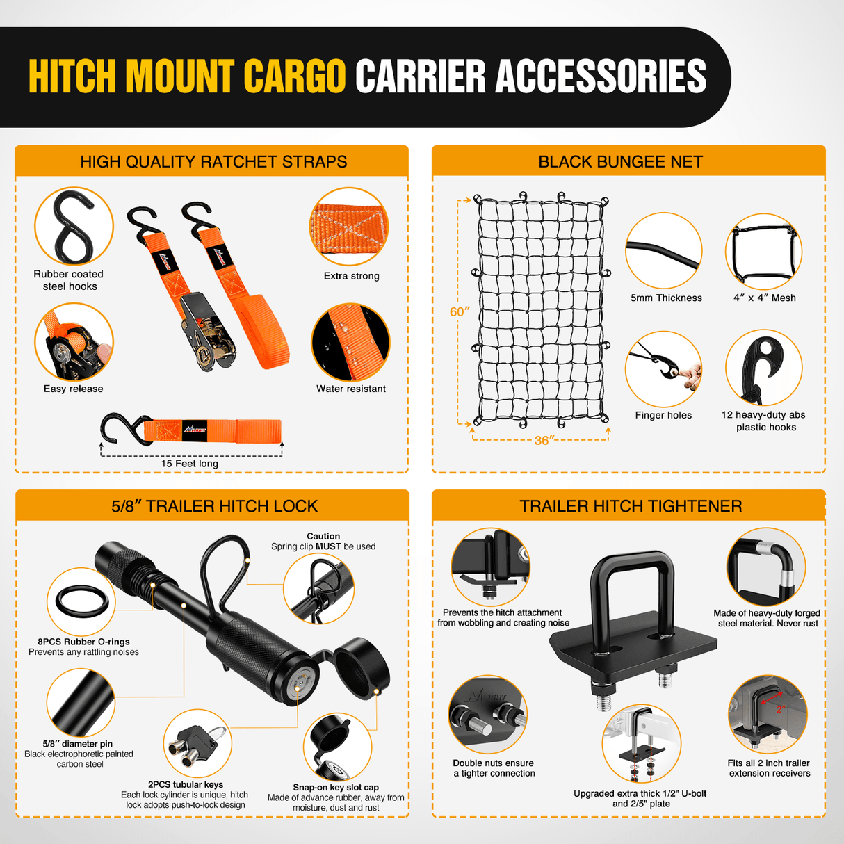 Cargo Carrier 60 x 20 x 7.87 Inch Hitch Cargo Carrier Set Fits 2-Inch Hitch Receiver with Lock Hitch