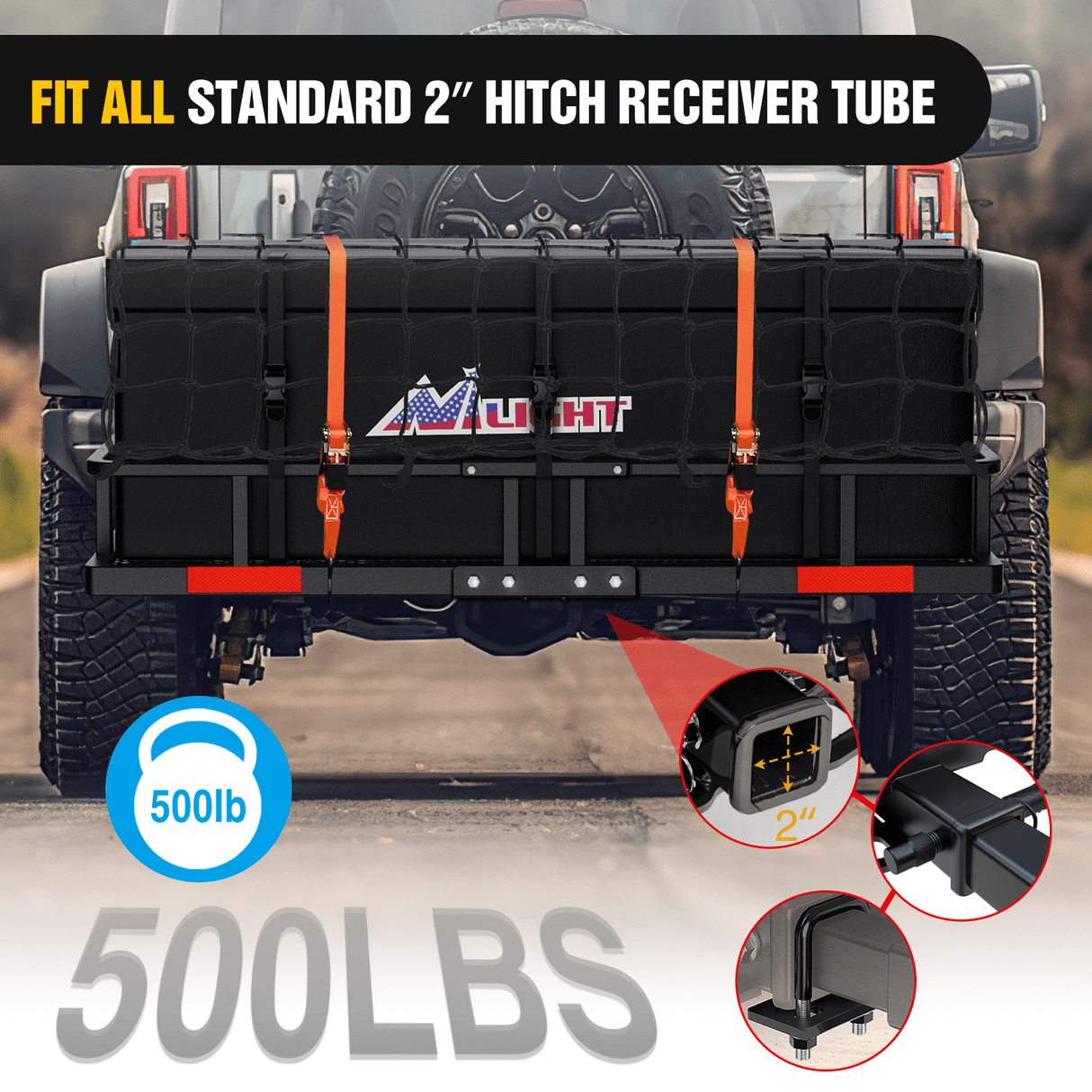 Cargo Carrier 60 x 20 x 7.87 Inch Hitch Cargo Carrier Set Fits 2-Inch Hitch Receiver with Lock Hitch