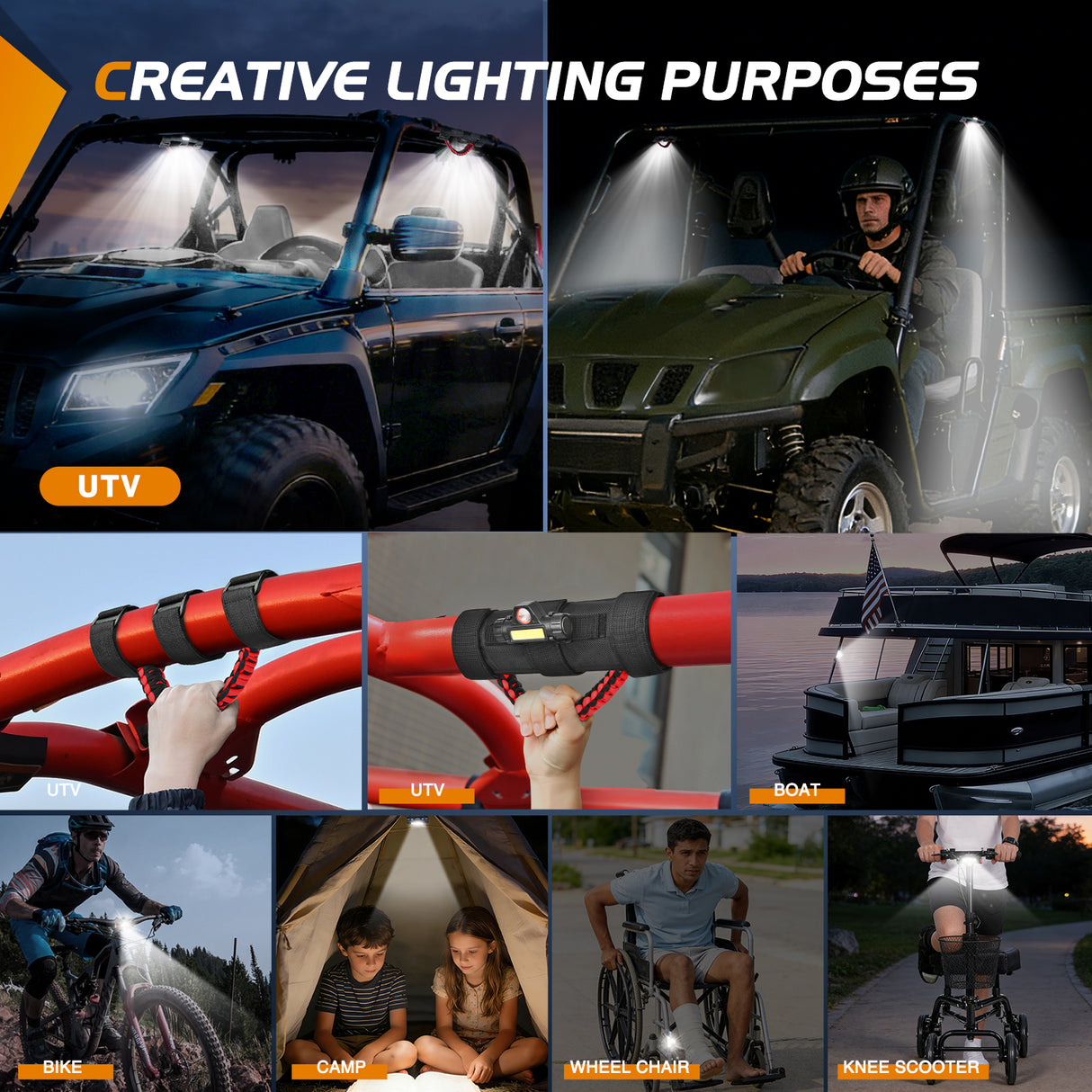 LED Work Light Dome Light Spot Flood Combo Universal 1.75in-2.0in Roll Bar Mount