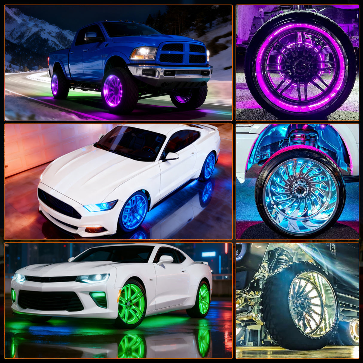 Wheel Ring Light 15.5 Inch LED Wheel Ring Lights Single Row RGB APP Remote Control 4Pcs