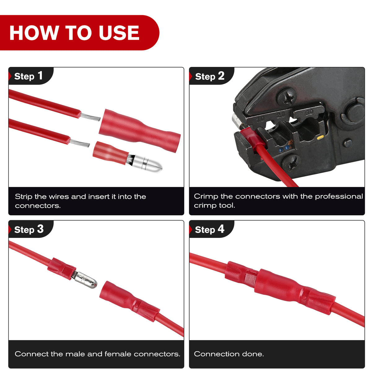 Nilight 200PCS Bullet Terminals Wire Connectors AWG 22-14 Female & Male Butt Insulated Waterproof Electrical Connector Kit for Automotive Marine Electrical Wiring