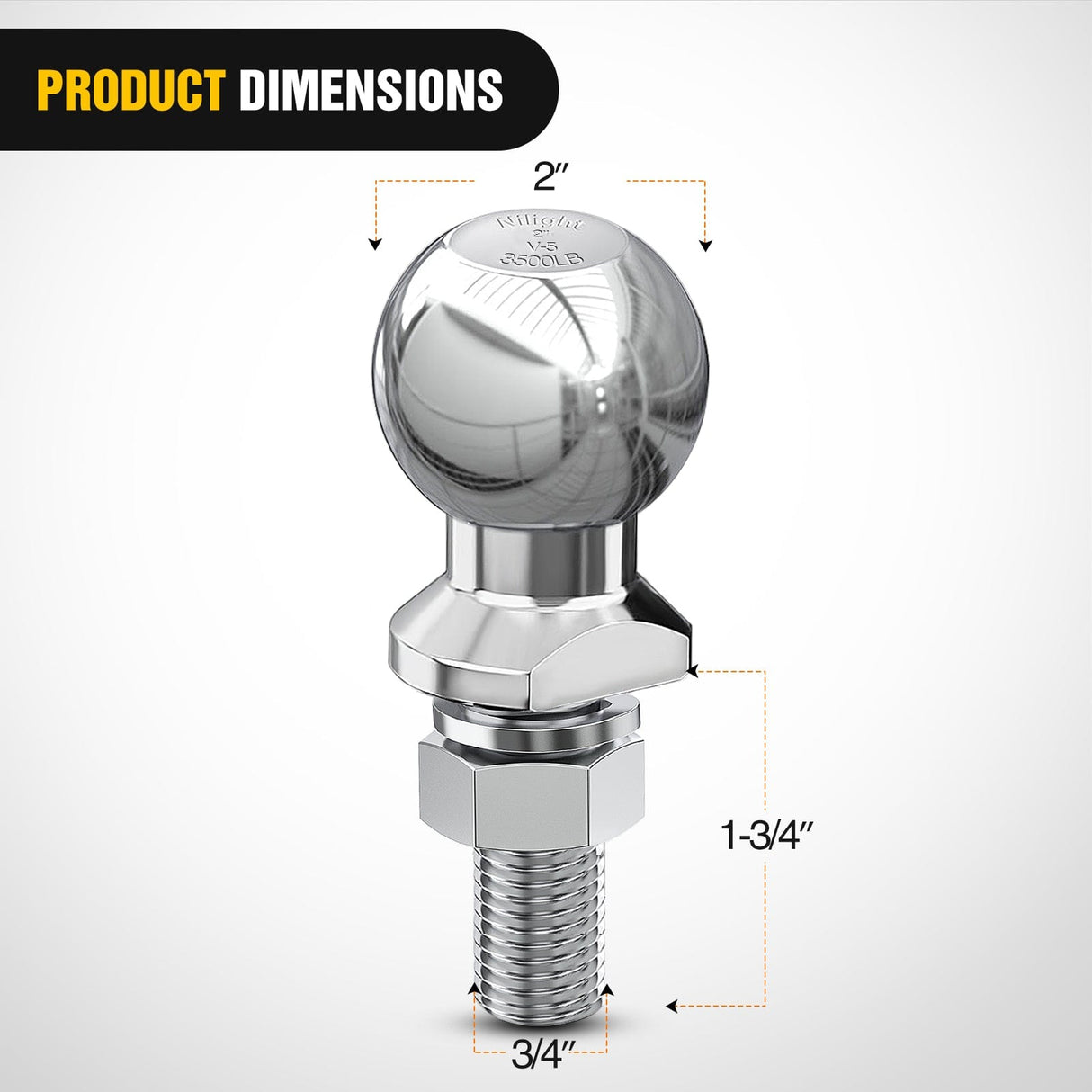 Trailer Hitch 2-Inch Diameter Chrome Trailer Hitch Ball