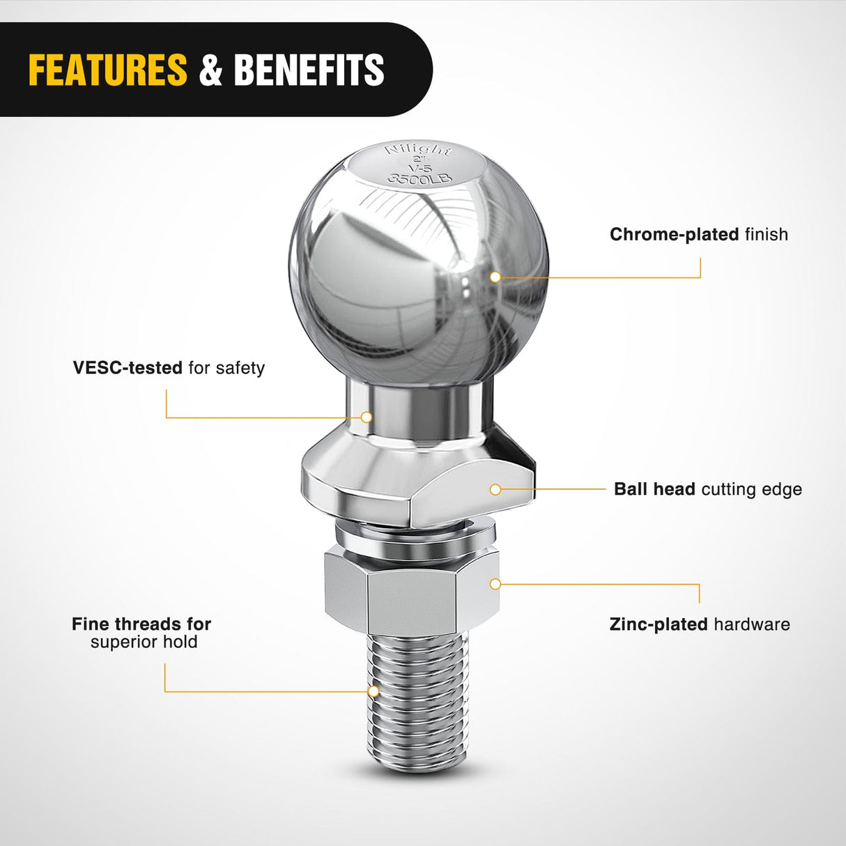 Trailer Hitch 2-Inch Diameter Chrome Trailer Hitch Ball