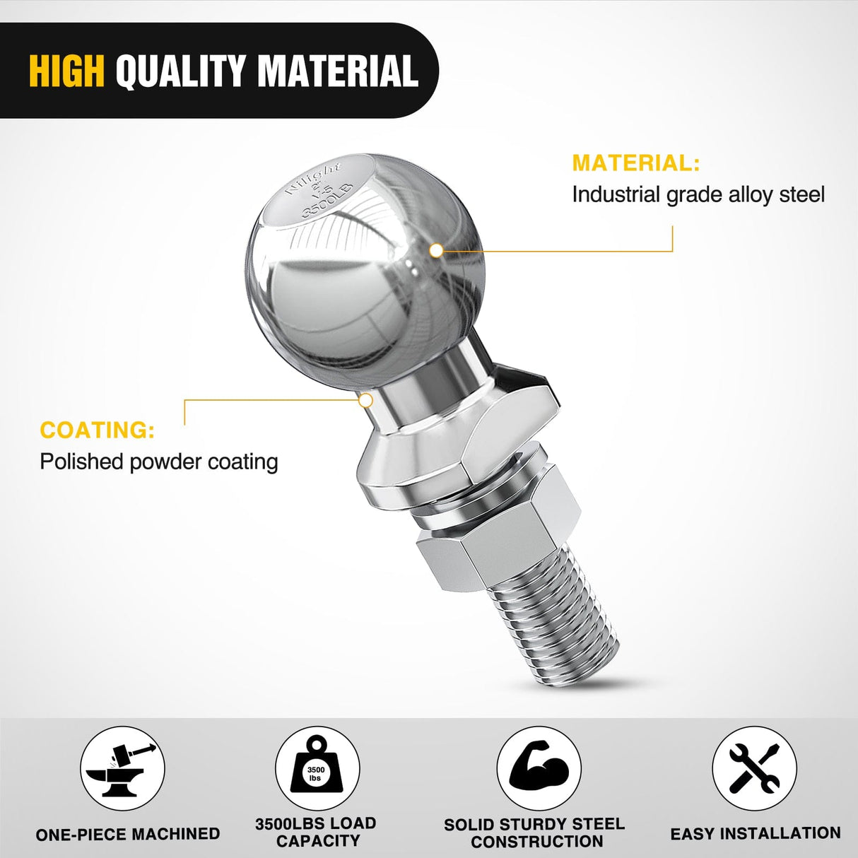 Trailer Hitch 2-Inch Diameter Chrome Trailer Hitch Ball