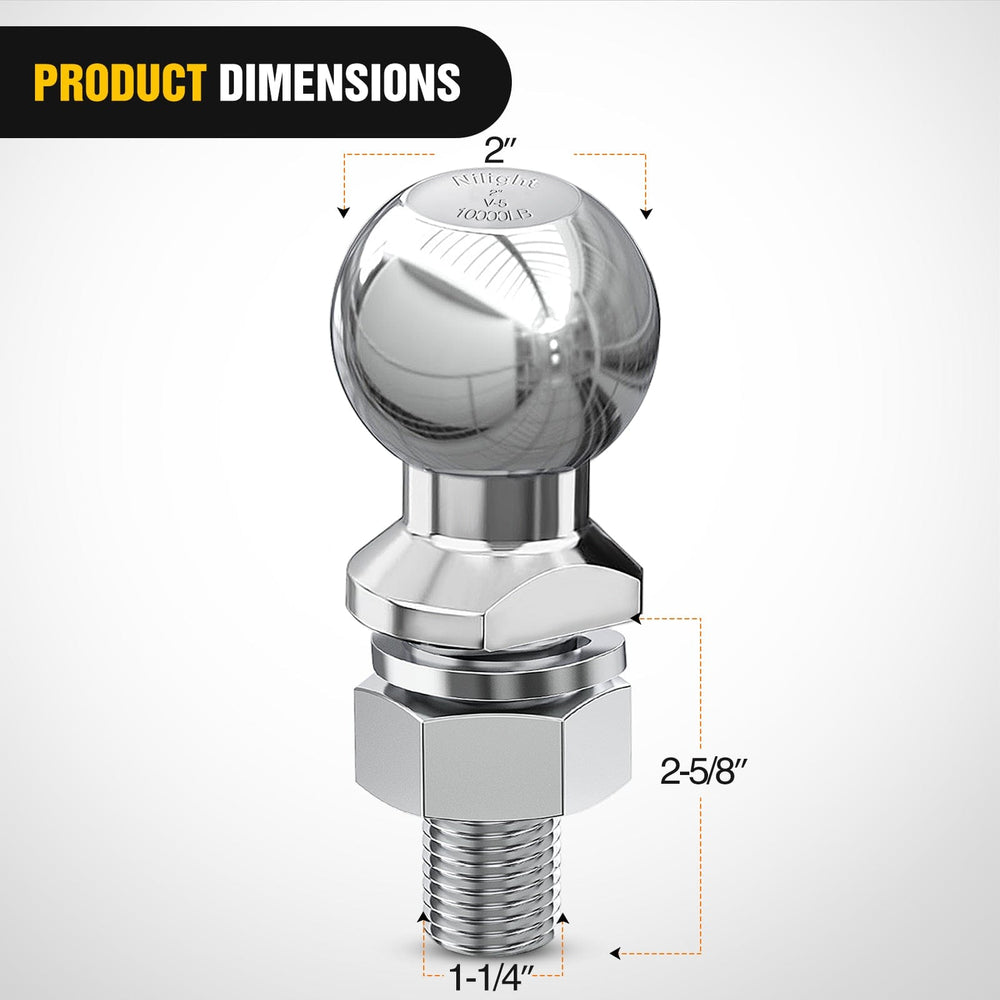 Trailer Hitch 2Inch Diameter Chrome Trailer Hitch Ball 1-1/4inch x 2-5/8Inch Shank Universal Fit Gray