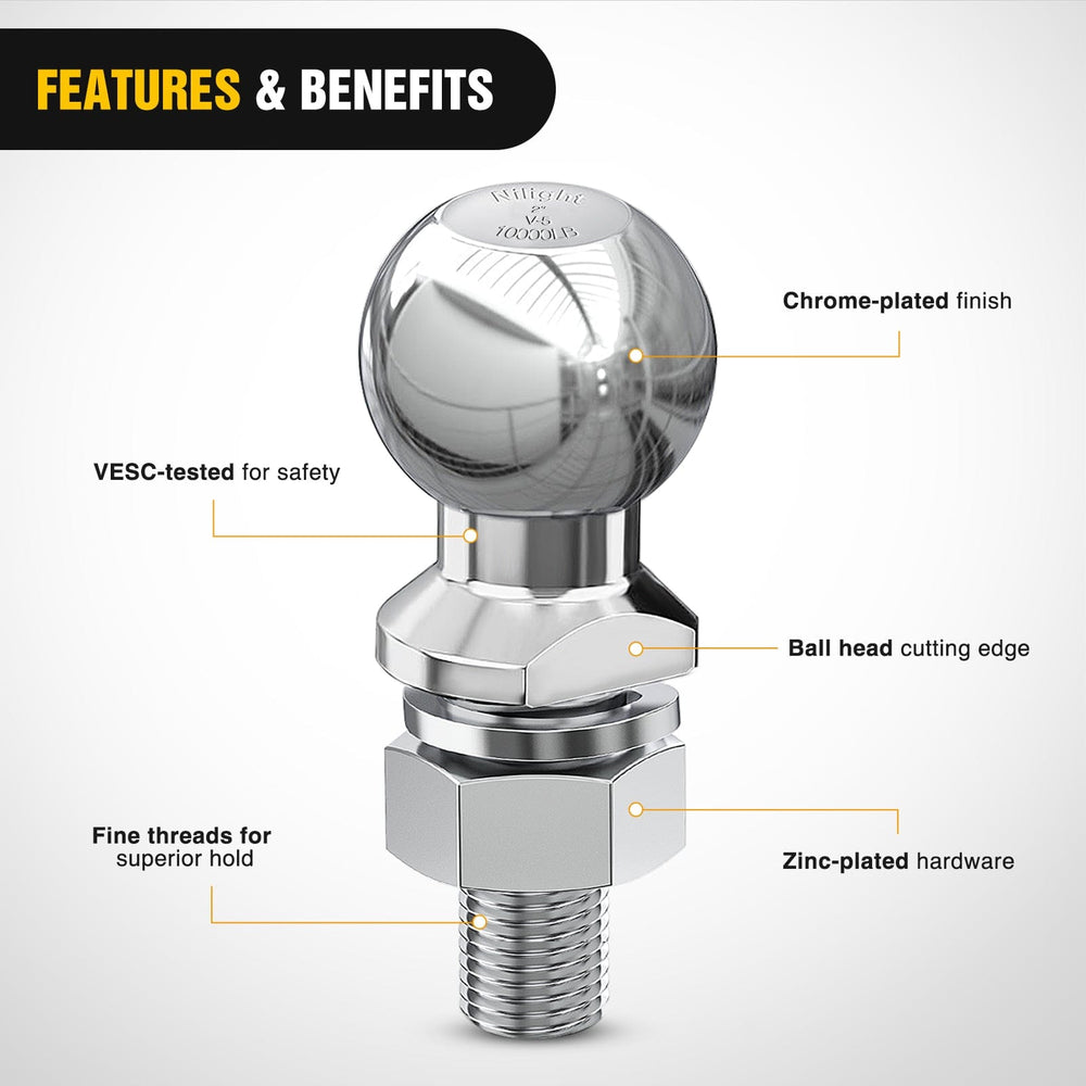 Trailer Hitch 2Inch Diameter Chrome Trailer Hitch Ball 1-1/4inch x 2-5/8Inch Shank Universal Fit Gray