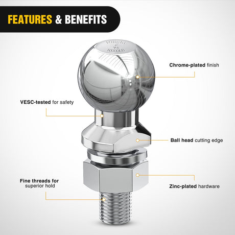 Trailer Hitch 2Inch Diameter Chrome Trailer Hitch Ball 1-1/4inch x 2-5/8Inch Shank Universal Fit Gray