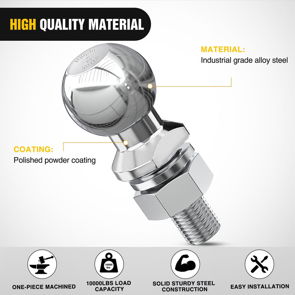 Trailer Hitch 2Inch Diameter Chrome Trailer Hitch Ball 1-1/4inch x 2-5/8Inch Shank Universal Fit Gray