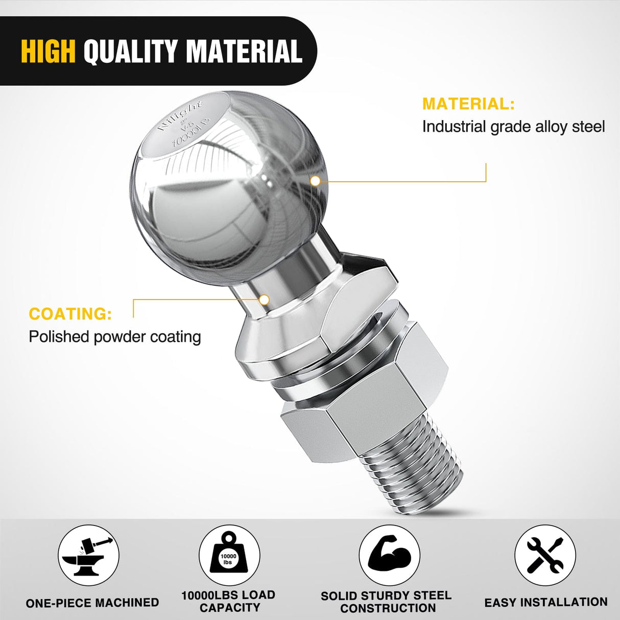 Trailer Hitch 2Inch Diameter Chrome Trailer Hitch Ball 1-1/4inch x 2-5/8Inch Shank Universal Fit Gray