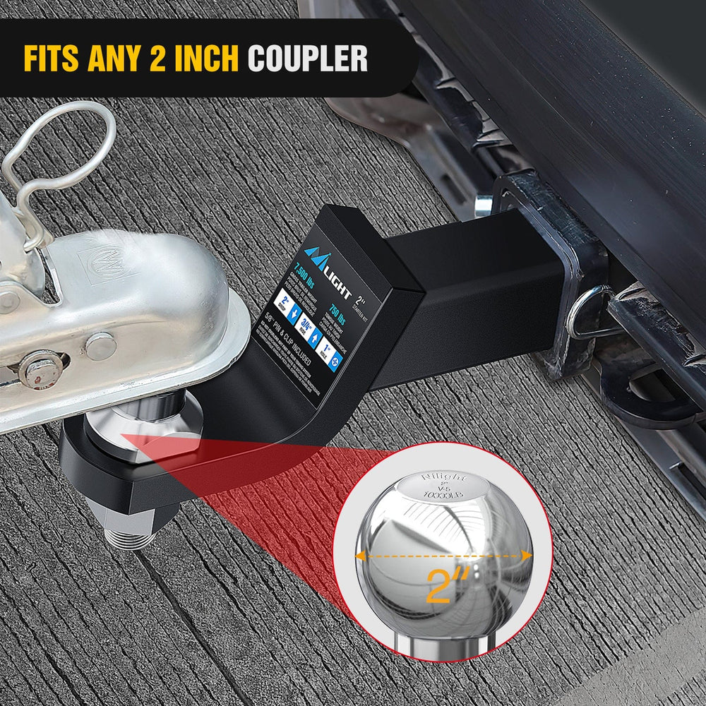 Trailer Hitch 2Inch Diameter Chrome Trailer Hitch Ball 1-1/4inch x 2-5/8Inch Shank Universal Fit Gray