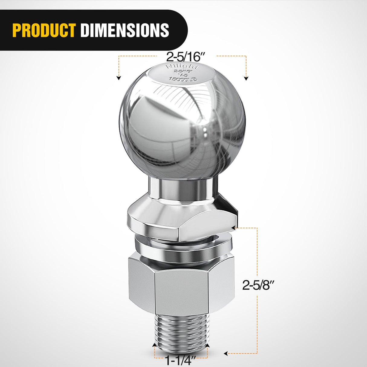 Trailer Hitch 2-5/16Inch Chrome Trailer Hitch Ball 1-1/4inch x 2-5/8inch Shank Universal Fit Gray