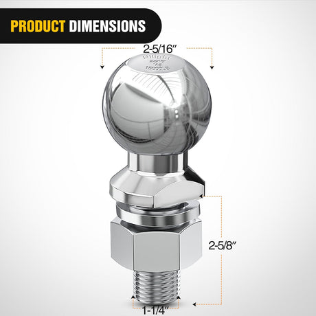 Trailer Hitch 2-5/16Inch Chrome Trailer Hitch Ball 1-1/4inch x 2-5/8inch Shank Universal Fit Gray