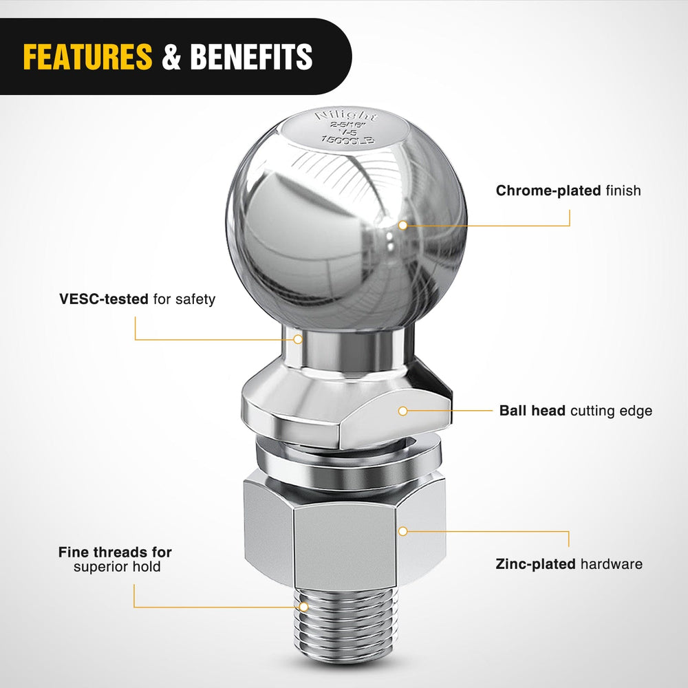 Trailer Hitch 2-5/16Inch Chrome Trailer Hitch Ball 1-1/4inch x 2-5/8inch Shank Universal Fit Gray