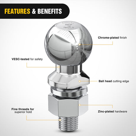 Trailer Hitch 2-5/16Inch Chrome Trailer Hitch Ball 1-1/4inch x 2-5/8inch Shank Universal Fit Gray