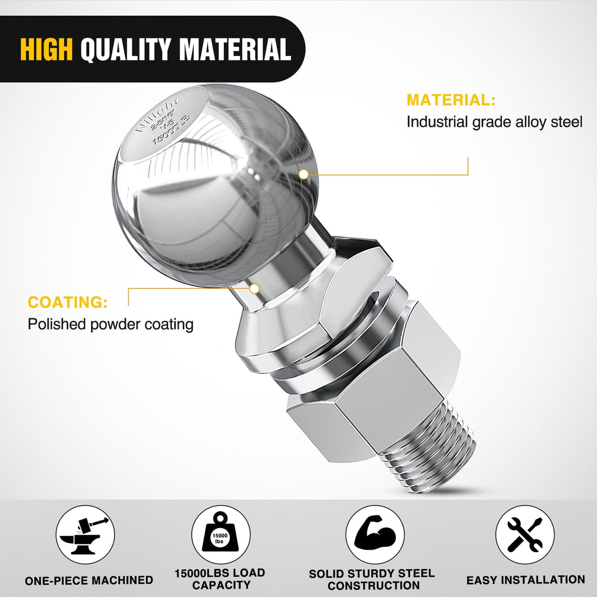 Trailer Hitch 2-5/16Inch Chrome Trailer Hitch Ball 1-1/4inch x 2-5/8inch Shank Universal Fit Gray