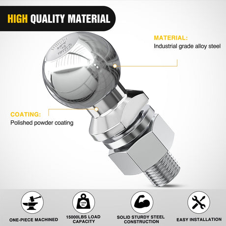 Trailer Hitch 2-5/16Inch Chrome Trailer Hitch Ball 1-1/4inch x 2-5/8inch Shank Universal Fit Gray