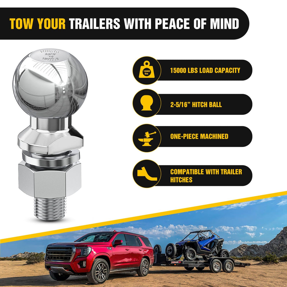 Trailer Hitch 2-5/16Inch Chrome Trailer Hitch Ball 1-1/4inch x 2-5/8inch Shank Universal Fit Gray