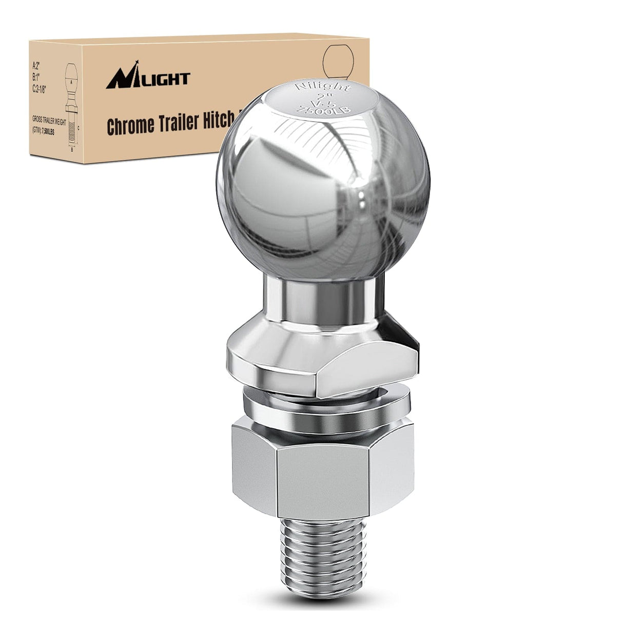 Trailer Hitch 2Inch Chrome Trailer Hitch Ball 1 x 2-1/8Inch Shank Universal Fit Gray