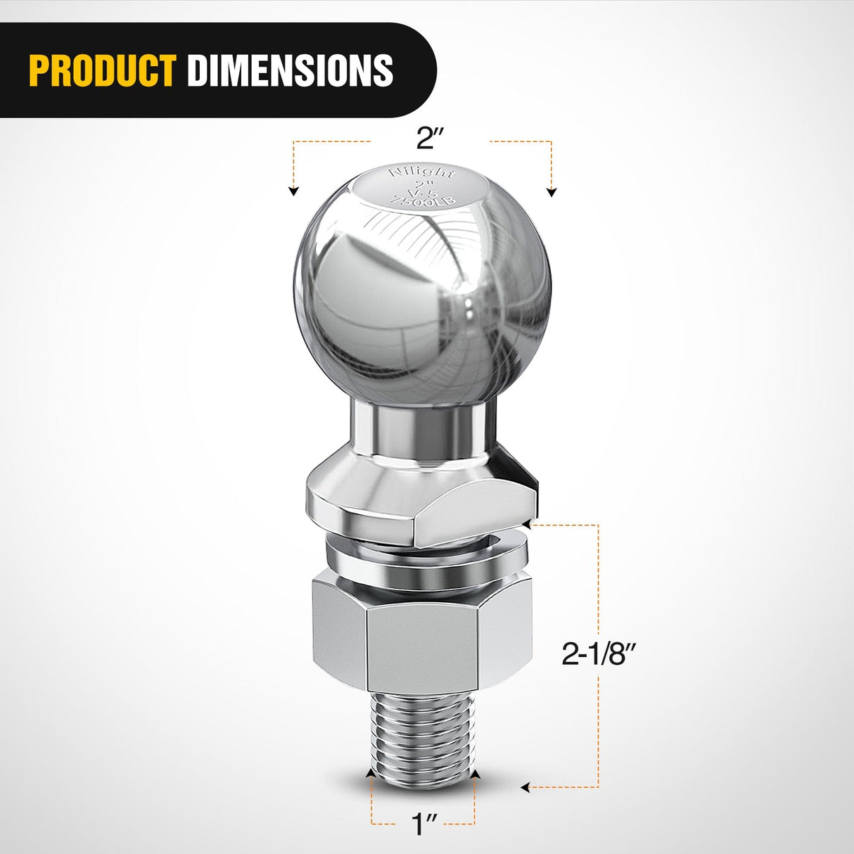 Trailer Hitch 2Inch Chrome Trailer Hitch Ball 1 x 2-1/8Inch Shank Universal Fit Gray