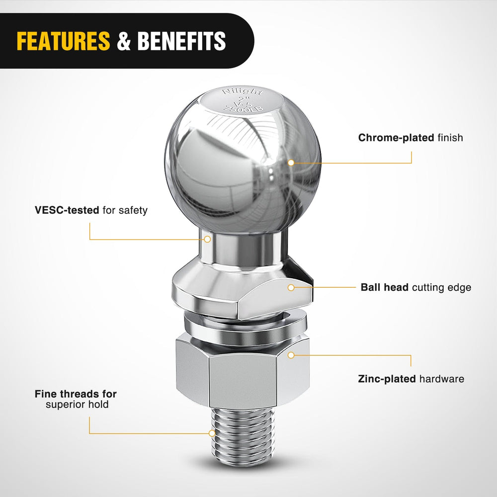 Trailer Hitch 2Inch Chrome Trailer Hitch Ball 1 x 2-1/8Inch Shank Universal Fit Gray