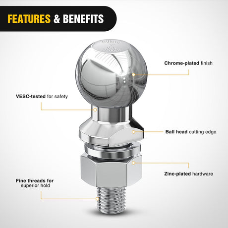 Trailer Hitch 2Inch Chrome Trailer Hitch Ball 1 x 2-1/8Inch Shank Universal Fit Gray