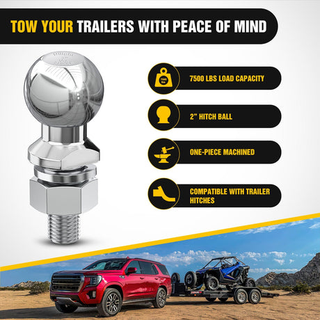 Trailer Hitch 2Inch Chrome Trailer Hitch Ball 1 x 2-1/8Inch Shank Universal Fit Gray