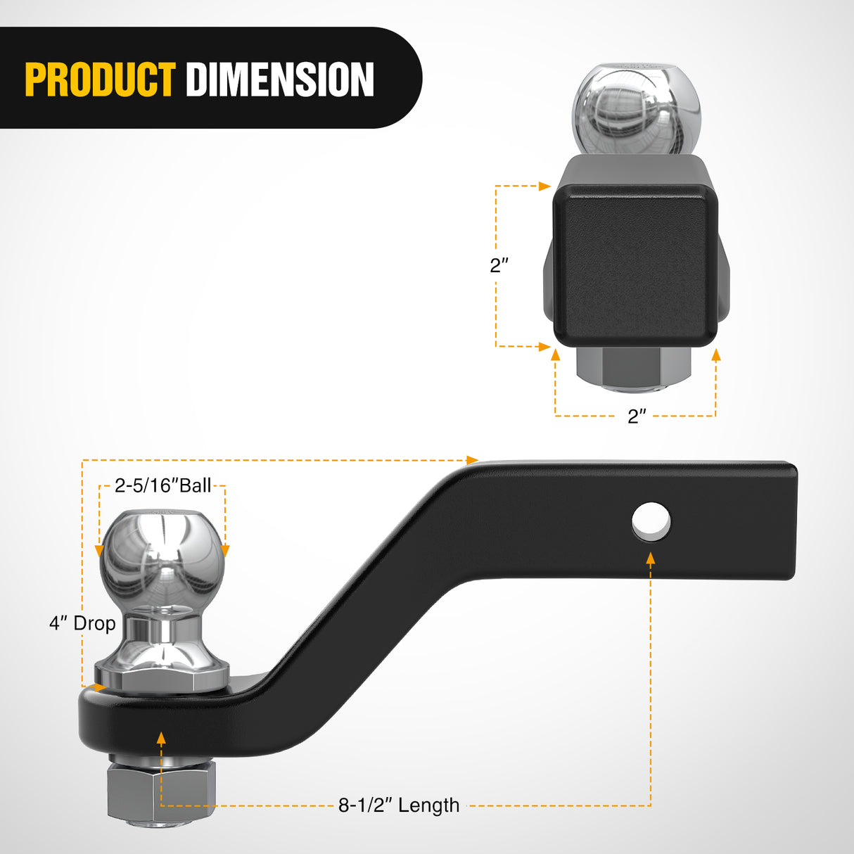 Nilight Forged Trailer Hitch Mount with 2-5/16-Inch Ball Fits 2 Inch Receiver Square 5/8Inch Hitch Pin Clip 15000 lbs 4Inch Drop, 1-1/4Inch Hole, Gloss Black Powder Coat, 2 Years Warranty
