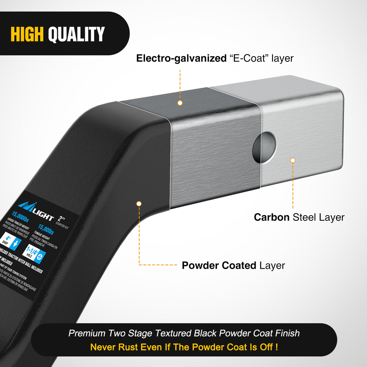 Nilight Forged Trailer Hitch Mount with 2-5/16-Inch Ball Fits 2 Inch Receiver Square 5/8Inch Hitch Pin Clip 15000 lbs 4Inch Drop, 1-1/4Inch Hole, Gloss Black Powder Coat, 2 Years Warranty