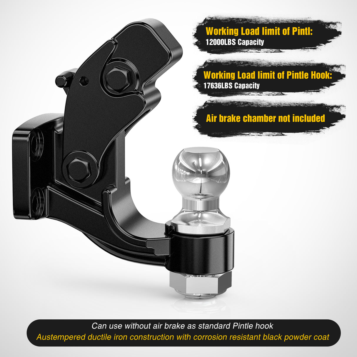 Nilight Pintle Hook Trailer Hitches Receiver Hook Combination 2Inch Hitch Ball with Mounting Kit, 12000LBS Black Bolt On Adjustable Powder-Coated