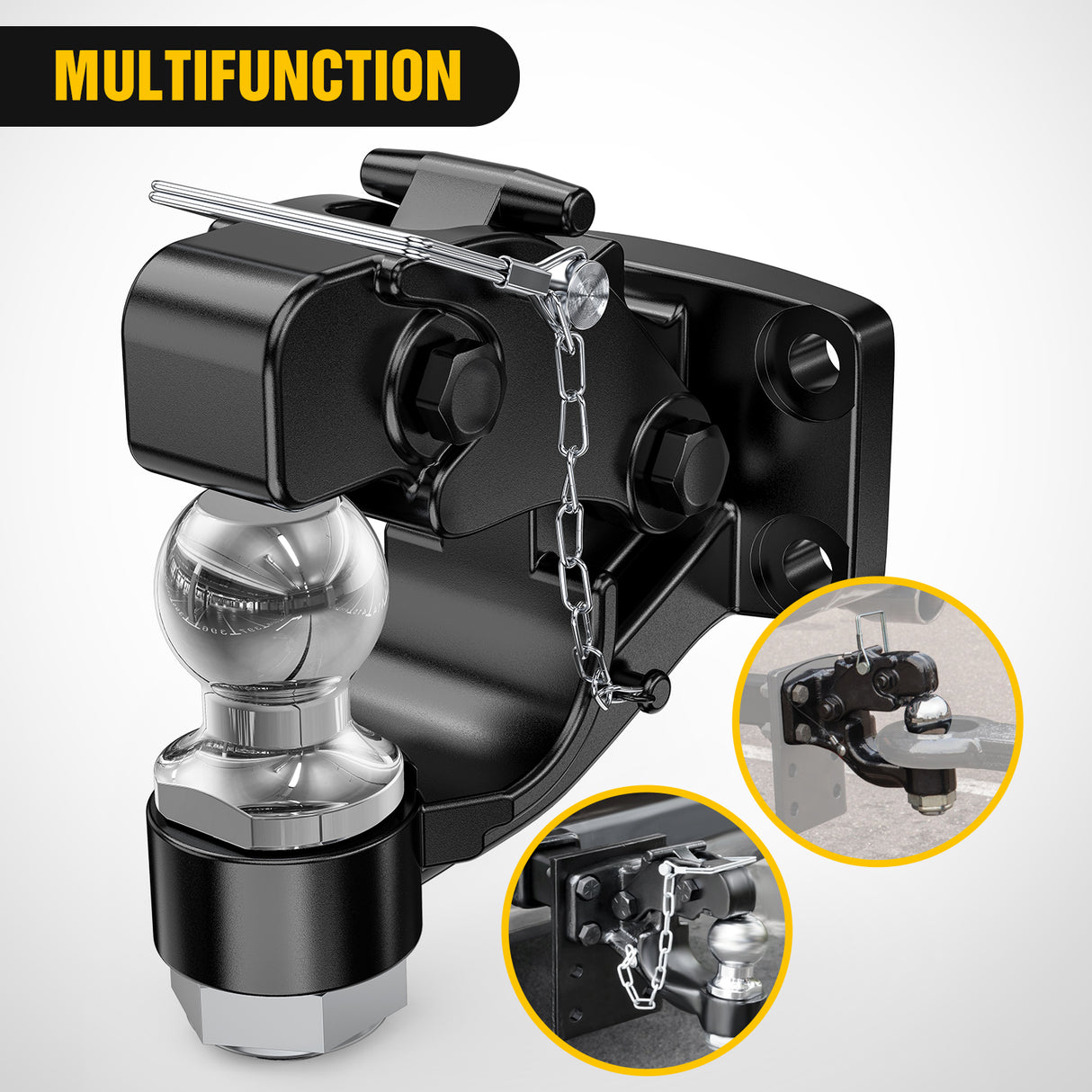 Nilight Pintle Hook Trailer Hitches Receiver Hook Combination 2Inch Hitch Ball with Mounting Kit, 12000LBS Black Bolt On Adjustable Powder-Coated