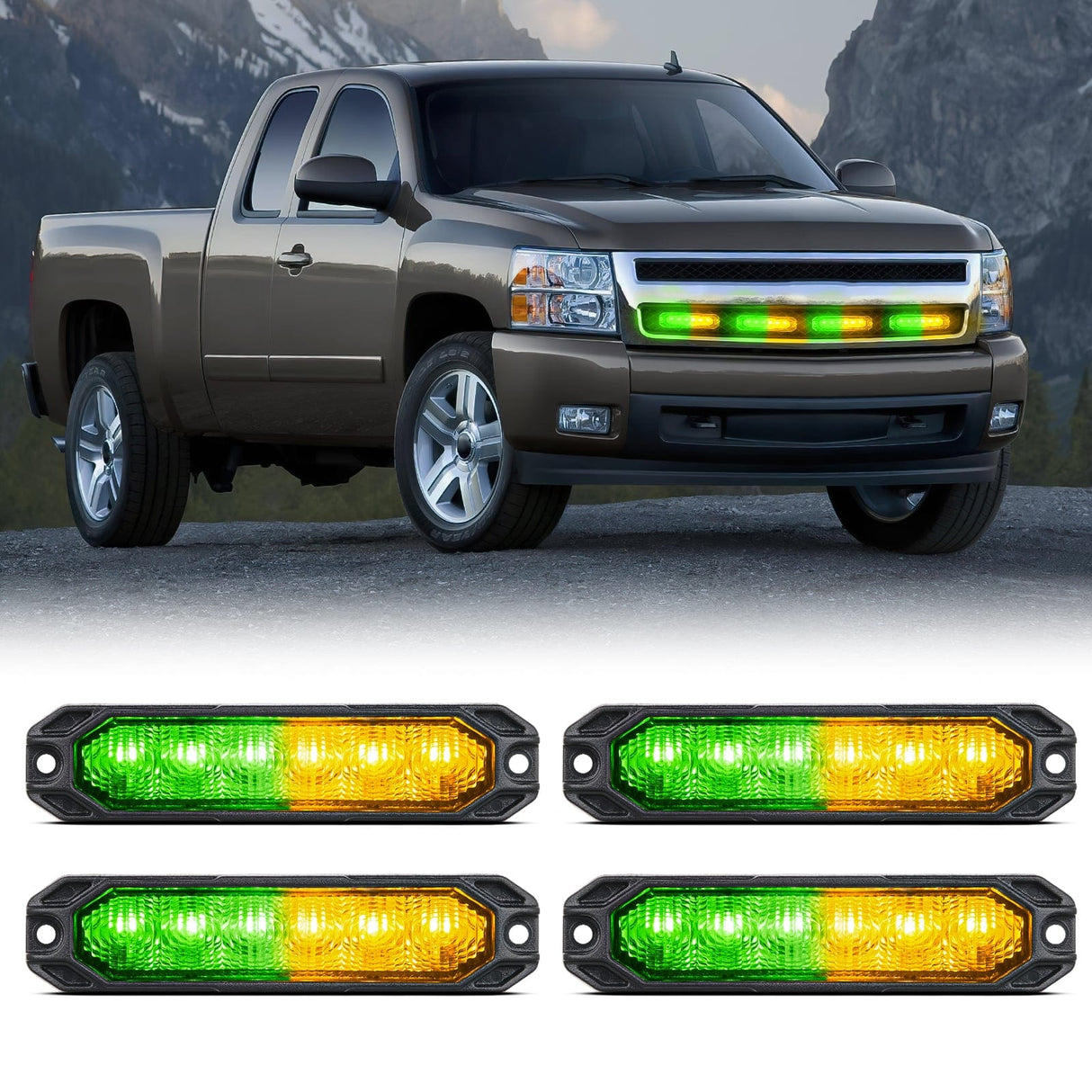 led strobe light 6LED Amber Green Surface Mount Flashing Emergency Strobe lights 4 PCS
