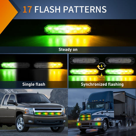 led strobe light 6LED Amber Green Surface Mount Flashing Emergency Strobe lights 4 PCS
