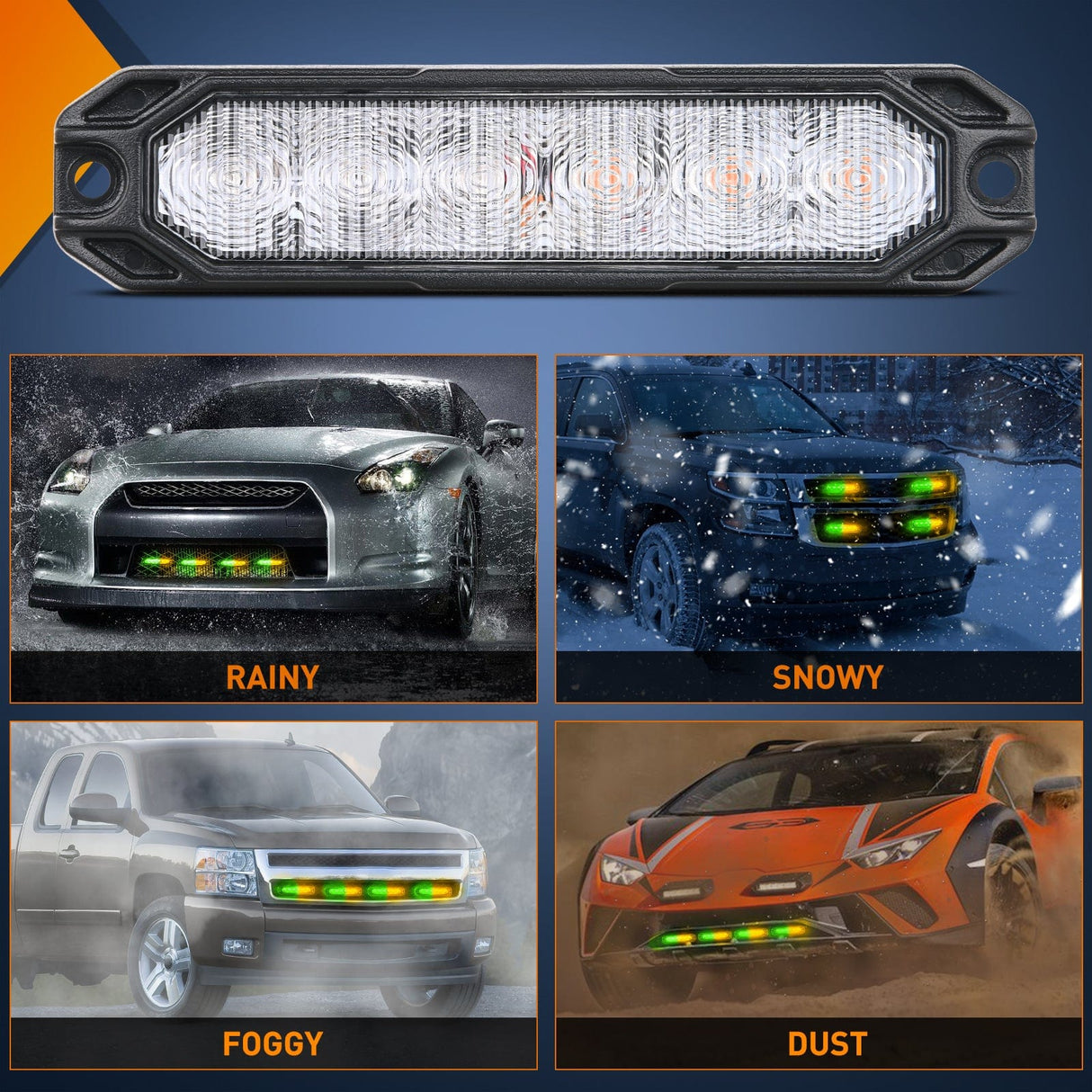 led strobe light 6LED Amber Green Surface Mount Flashing Emergency Strobe lights 4 PCS