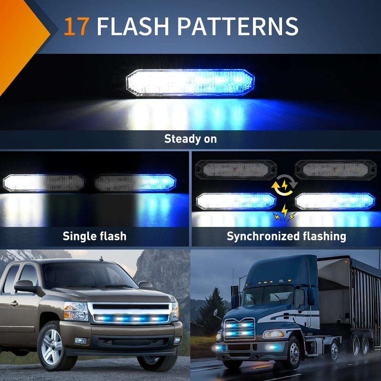 led strobe light 6LED Bule White Surface Mount Flashing Emergency Strobe lights 4 PCS